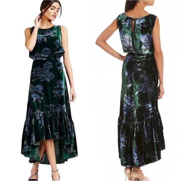 Eva by Eva Franco Dresses & Skirts - Eva Franco Green Velvet Parlor Rose Velvet
Sleeveless High Low Brie Dress 6